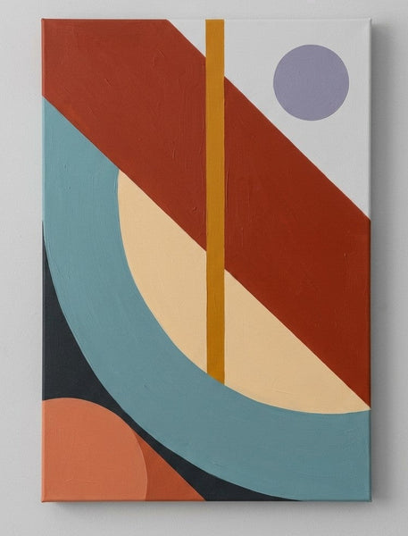 Large Abstract Paintings, Oversized Modern Canvas Wall Art, Terracotta Red, Slate Blue, Cream Beige Colors, Geometric Pattern Modern Artwork