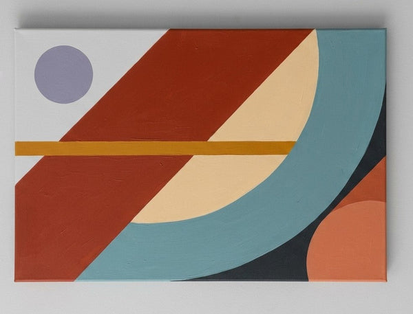 Oversized Modern Canvas Wall Art, Terracotta Red, Slate Blue, Cream Beige Colors, Geometric Pattern Modern Artwork, Large Abstract Paintings