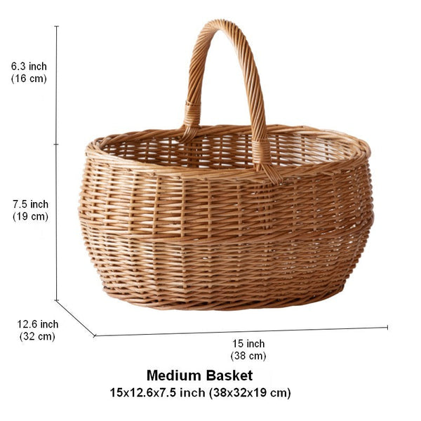 Large Picnic Food Basket with Handle, Natural Hand-woven Wicker Storage Basket, Willow Weaving Baskets for Vegetable, Natural Fruit Basket, Kitchen Storage Baskets-artworkcanvas