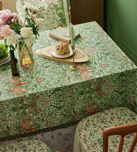 Green Flower Pattern Tablecloth for Home Decoration, Large Square Tablecloth for Round Table, Extra Large Rectangle Tablecloth for Dining Room Table-artworkcanvas