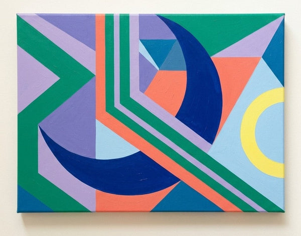Original Abstract Paintings, Royal Blue, Light Purple, Emerald Green Colors, Geometric Pattern Contemporary Art for Bauhaus Modern Decor