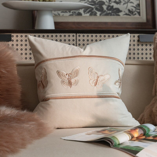 Decorative Pillow Arrangement Ideas for Couch, Modern Decorative Pillows for Bedroom, Embroidered Butterfly Pillow Covers, Large Decorative Throw Pillows for Living Room-artworkcanvas