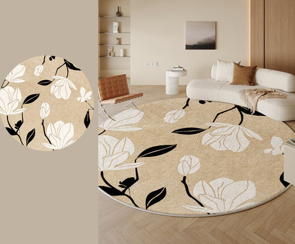 Modern Round Rugs under Coffee Table, Circular Rugs for Dining Table, Abstract Contemporary Rugs for Bedroom, Modern Cream Color Rugs for Living Room-artworkcanvas