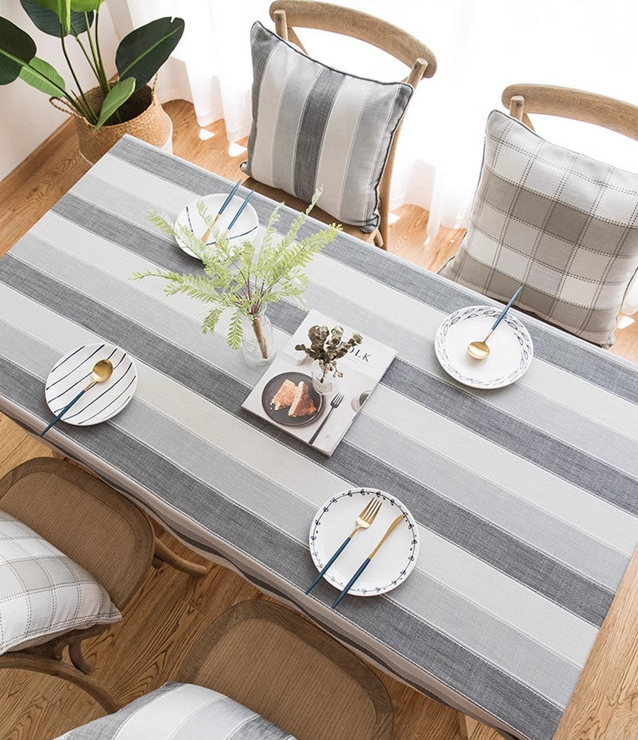 Gray Stripe Rectangular Tablecloth for Oval Table, Rectangular Table Covers for Coffee Table, Modern Table Cloths for Dining Room, Cotton and Linen Tablecloths-artworkcanvas