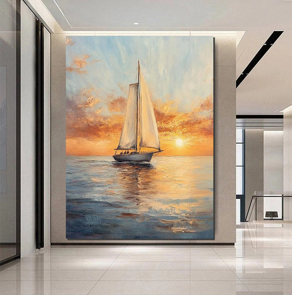 Simple Painting Ideas for Dining Room, Modern Acrylic Canvas Painting, Acrylic Painting on Canvas, Oversized Canvas Painting for Sale, Sail Boat Paintings-artworkcanvas