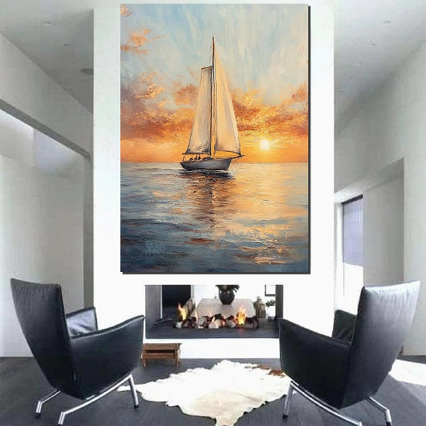 Simple Painting Ideas for Dining Room, Modern Acrylic Canvas Painting, Acrylic Painting on Canvas, Oversized Canvas Painting for Sale, Sail Boat Paintings