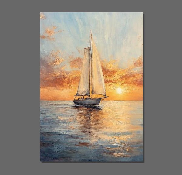 Acrylic Painting on Canvas, Simple Painting Ideas for Dining Room, Modern Acrylic Canvas Painting, Oversized Canvas Painting for Sale, Sail Boat Paintings-artworkcanvas