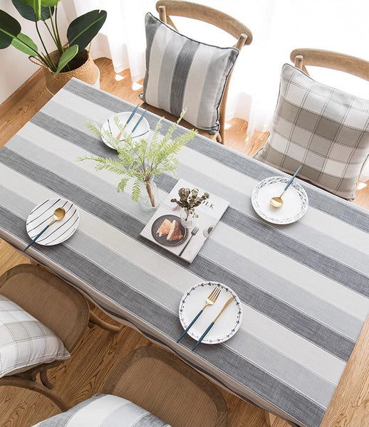 Rectangular Table Covers for Coffee Table, Modern Table Cloths for Dining Room, Gray Stripe Rectangular Tablecloth for Oval Table, Cotton and Linen Tablecloths-artworkcanvas