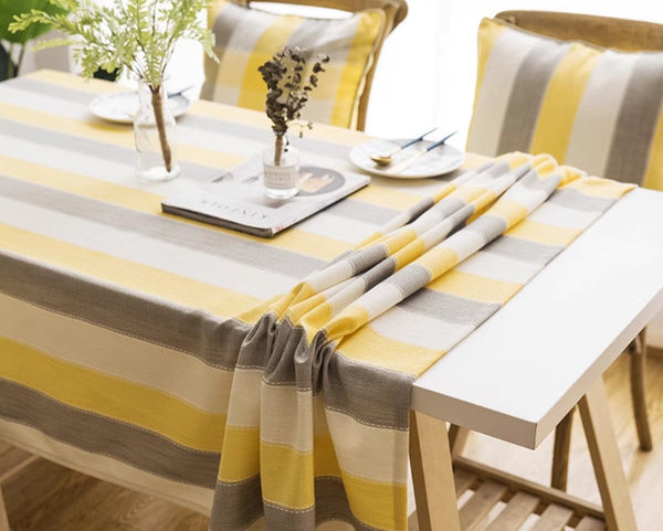 Yellow Stripe Cotton and Linen Tablecloths, Rectangular Tablecloth for Oval Table, Kitchen Rectangular Table Covers, Modern Table Cloths for Dining Room-artworkcanvas
