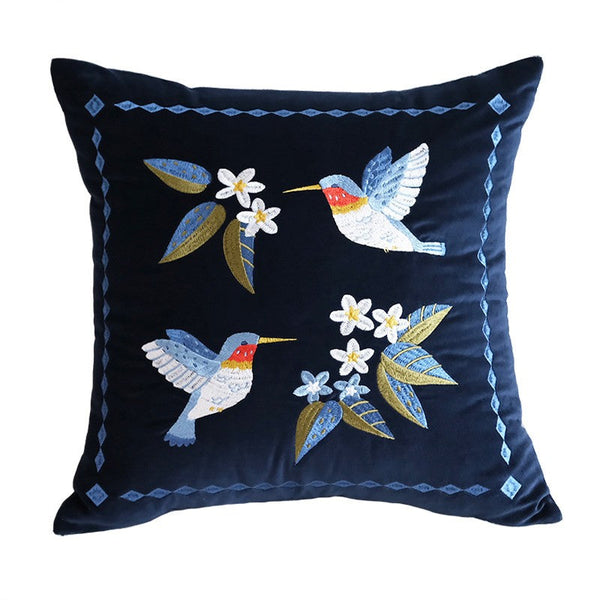 Decorative Pillow Arrangement Ideas for Couch, Vintage Decorative Pillows, Embroidered Birds Cushion, Decorative Pillows for Couch, Modern Throw Pillows for Bedroom-artworkcanvas