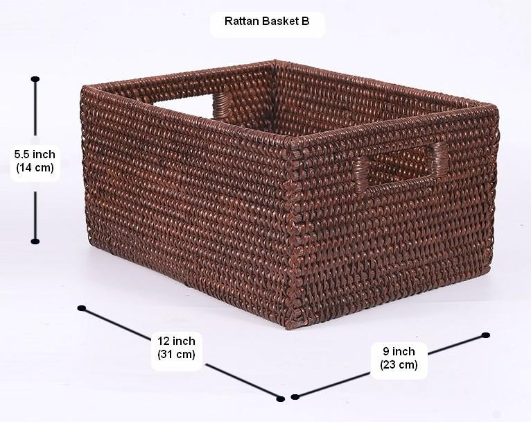 Large Brown Woven Rattan Storage Basket, Storage Baskets for Kitchen, Rectangular Storage Baskets, Storage Baskets for Clothes-artworkcanvas