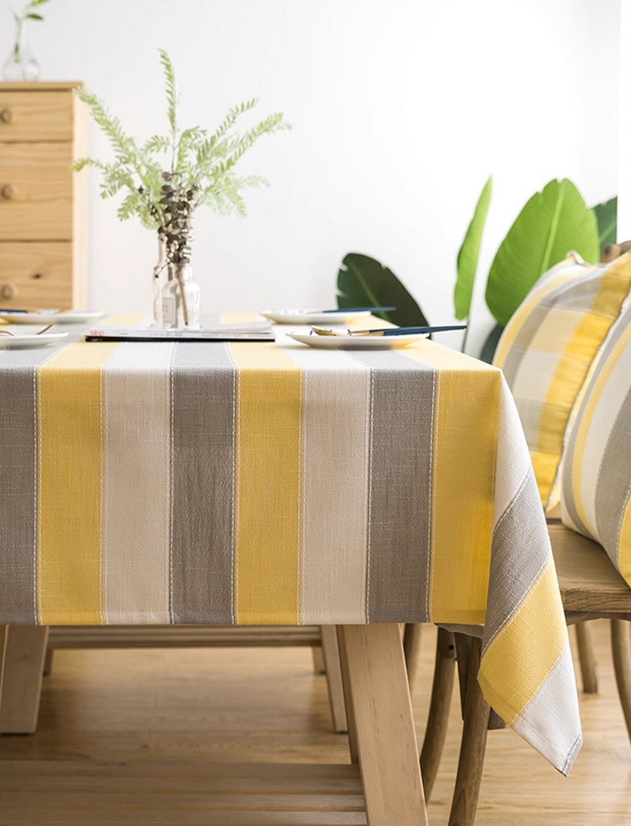 Yellow Stripe Cotton and Linen Tablecloths, Rectangular Tablecloth for Oval Table, Kitchen Rectangular Table Covers, Modern Table Cloths for Dining Room-artworkcanvas