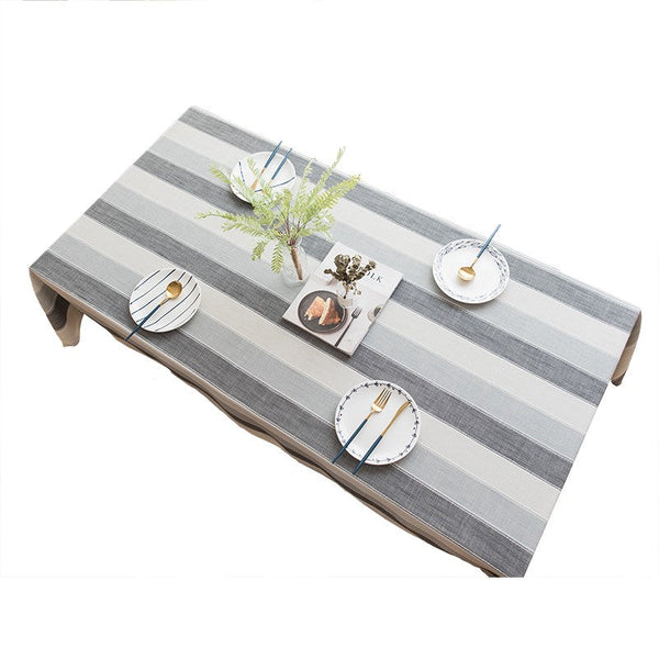 Gray Stripe Rectangular Tablecloth for Oval Table, Rectangular Table Covers for Coffee Table, Modern Table Cloths for Dining Room, Cotton and Linen Tablecloths-artworkcanvas