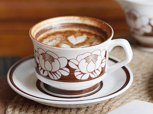 Elegant Ceramic Coffee Cups, Flower Porcelain Tea Cup Saucer Set, Beau –  artworkcanvas