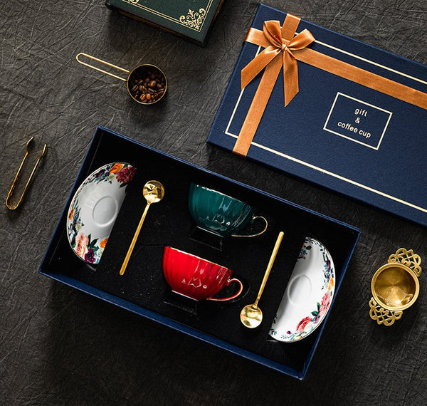 Beautiful British Tea Cups, Creative Porcelain Tea Cup Saucer Set, Elegant Ceramic Coffee Cups, 6.8 oz Tea Cup and Saucer in Gift Box-artworkcanvas