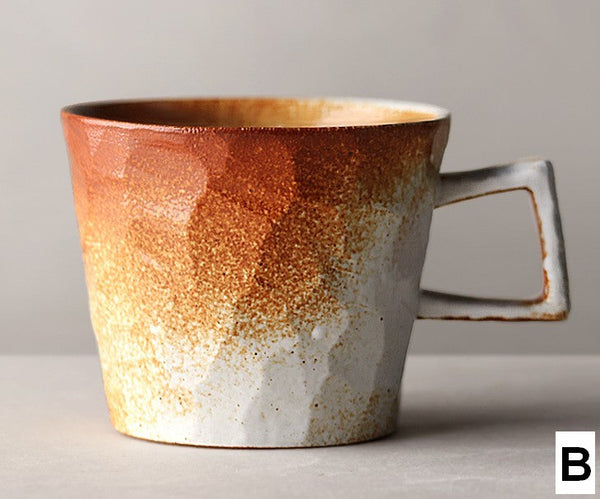 Modern Handmade Pottery Coffee Cup, Creative Brown White Black Blue Ceramic Coffee Mugs, Large Unique Tea Cup, Large Capacity Coffee Cups-artworkcanvas
