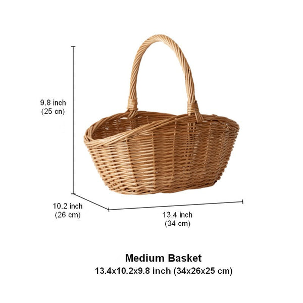 Natural Hand-woven Wicker Storage Basket, Large Picnic Food Basket with Handle, Lovely Willow Weaving Baskets for Vegetable, Natural Fruit Basket, Kitchen Storage Baskets-artworkcanvas