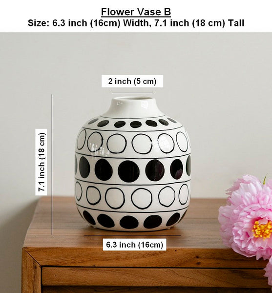 Small Flower Vases on Table, Ceramic Bud Vases, Black and White Polka Dot Flower Vase, Modern Porcelain Flower Vases, Handmade Water Holding Flower Vases-artworkcanvas