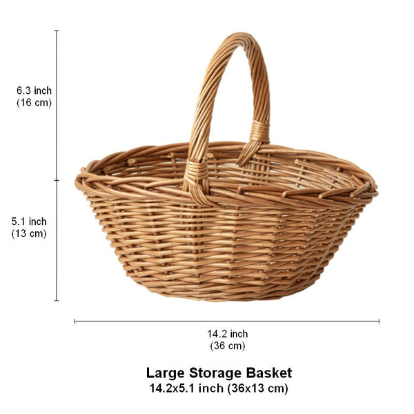 Large Picnic Food Basket with Handle, Lovely Willow Weaving Baskets for Vegetable, Natural Hand-woven Wicker Storage Basket, Natural Fruit Basket, Kitchen Storage Baskets-artworkcanvas