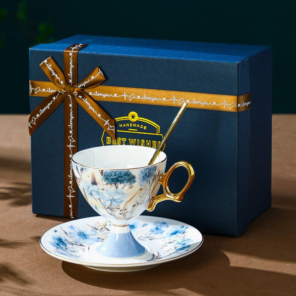 Porcelain Tea Cup Set and Saucer Set, British Tea Cup set, Ceramic Tea Cup and Saucer Set in Gift Box, Elegant Ceramic Coffee Cup with Saucer-artworkcanvas