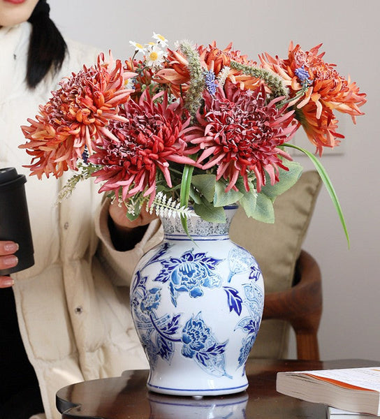 Porcelain Flower Vases, Centerpiece Ceramic Bouquet Vases, Handmade Flower Vase, Vintage Flower Vases on Dining Table-artworkcanvas
