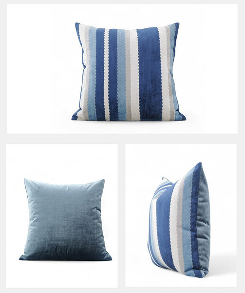 Contemporary Square Modern Throw Pillows for Couch, Large Abstract Blue Decorative Throw Pillows, Simple Throw Pillow for Interior Design, Modern Sofa Pillows-artworkcanvas