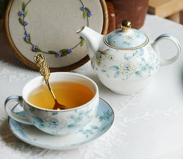 Stackable Teapot and Cup Set, Ceramic Tea Pot with Integrated Cup, Porcelain Teapot with Matching Cup and Saucer in Gift Box, Mother-and-Baby Teapot with Matching Saucer-artworkcanvas