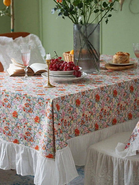 Extra Large Rectangle Tablecloth for Dining Room Table, Natural Spring Flower Farmhouse Table Cloth, Flower Pattern Cotton Tablecloth, Square Tablecloth for Round Table-artworkcanvas