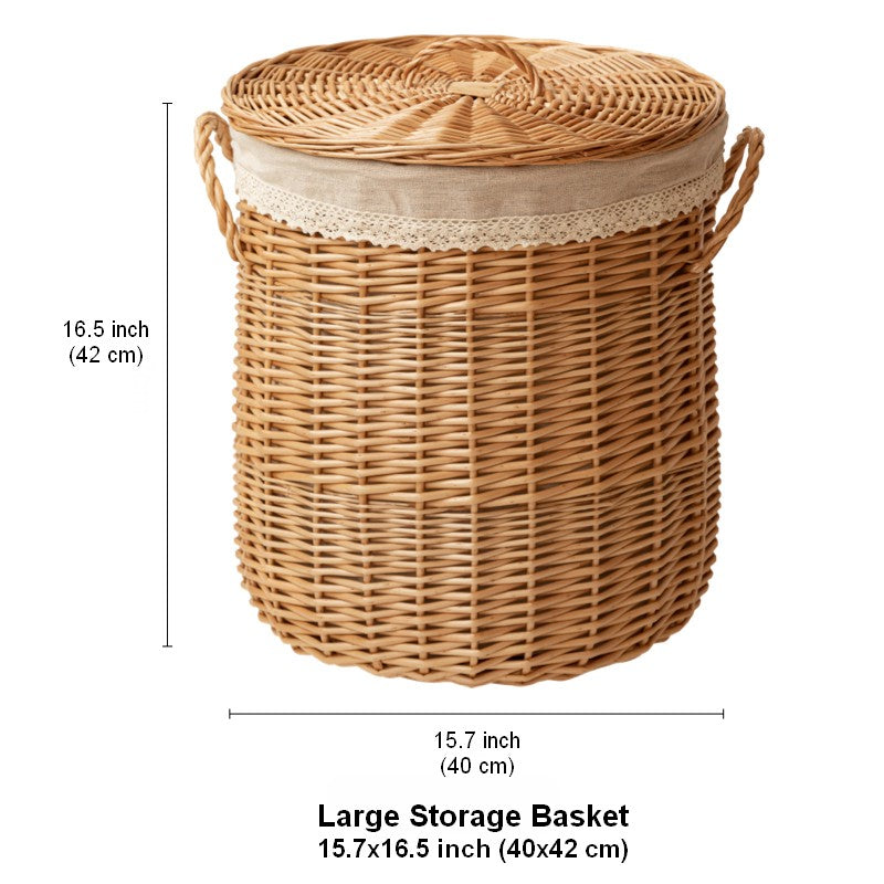 Hand-woven Wicker Storage Basket for Clothes, Large Round Storage Basket for Clothes, Willow Weaving Baskets for Clothes, Extra Large Kitchen Storage Baskets-artworkcanvas