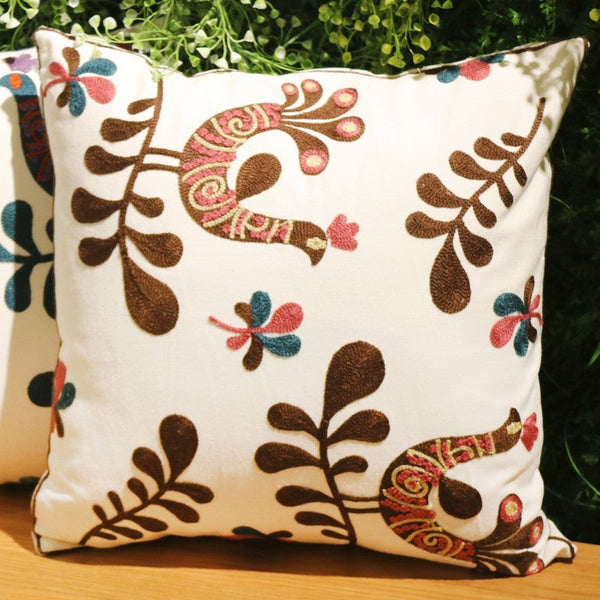 Farmhouse Embroider Cotton Pillow Covers, Love Birds Decorative Sofa Pillows, Cotton Decorative Pillows, Decorative Throw Pillows for Couch-artworkcanvas