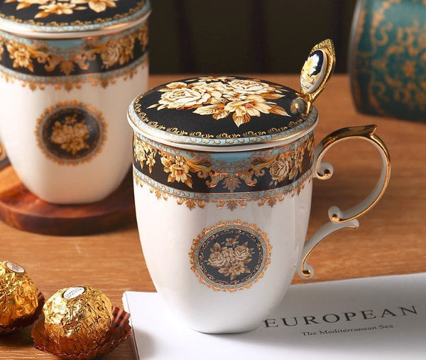 Beautiful British Ceramic Mugs, Large Capacity Ceramic Mugs for Office, Large Royal Bone China Porcelain Mug, Elegant Ceramic Coffee Mug-artworkcanvas