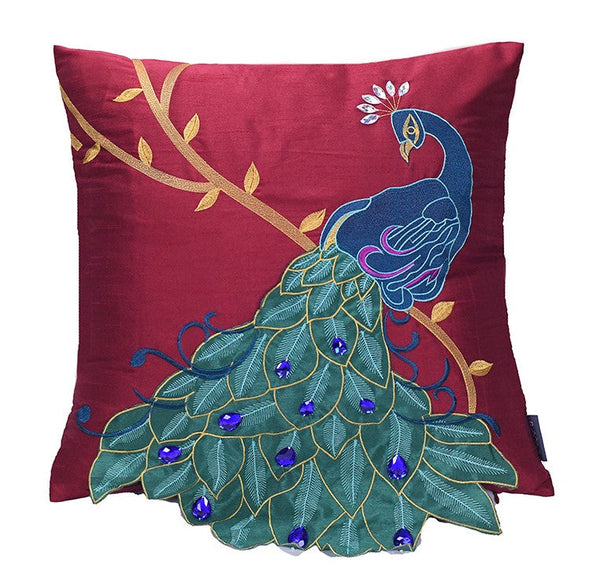 Embroider Peacock Cotton and linen Pillow Cover, Beautiful Decorative Throw Pillows, Decorative Sofa Pillows, Decorative Pillows for Couch-artworkcanvas