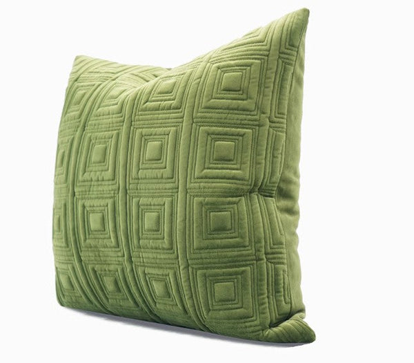 Large Square Modern Throw Pillows for Couch, Green Geometric Modern Sofa Pillows, Large Decorative Throw Pillows, Simple Throw Pillow for Interior Design-artworkcanvas