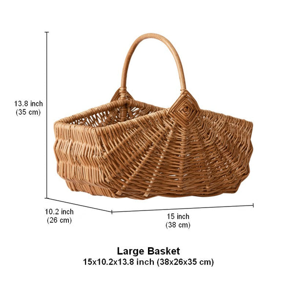 Large Picnic Food Basket with Handle, Natural Hand-woven Wicker Storage Basket, Lovely Willow Weaving Baskets for Vegetable, Natural Fruit Basket, Kitchen Storage Baskets-artworkcanvas