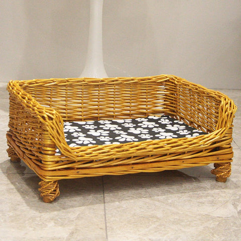 Hand Woven Rattan Cat Beds, Extra Large Natural Wicker Dog Bed with Washable Cushion for Indoor Cats and Dogs