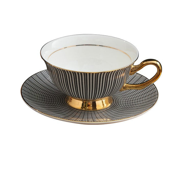 Elegant Ceramic Cups, Unique Modern Coffee Cup and Saucer, Creative Bone China Porcelain Tea Cup Set, Beautiful British Tea Cups-artworkcanvas