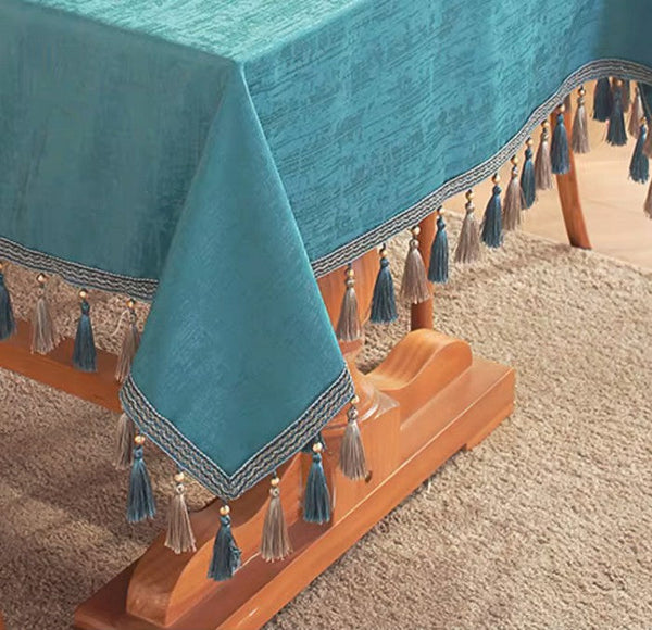 Green Fringes Tablecloth for Home Decoration, Square Tablecloth for Round Table, Modern Rectangle Tablecloth, Large Simple Table Cloth for Dining Room Table-artworkcanvas