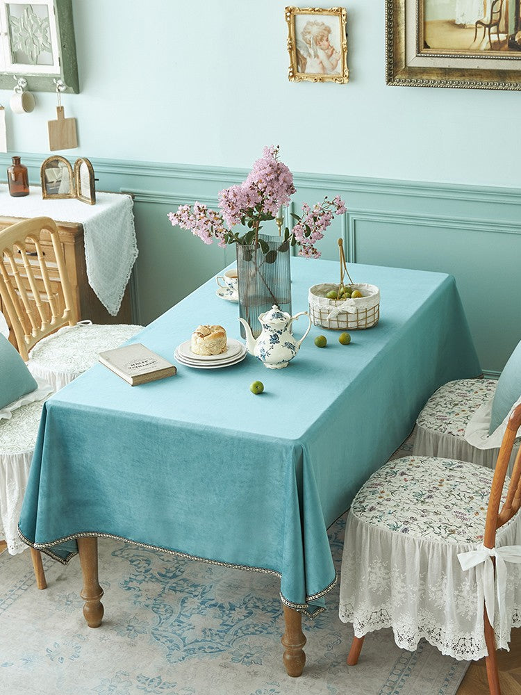 Ramie Velvet Rectangle Tablecloth for Home Decoration, Blue Square Tablecloth for Round Table, Modern Blue Table Cloth for Dining Room Table-artworkcanvas