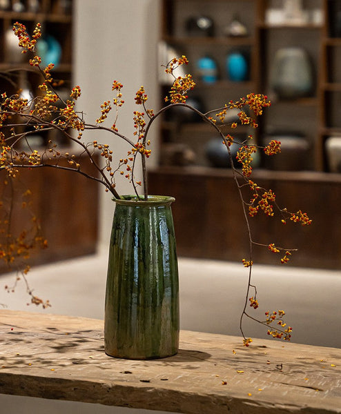 Ceramic Bouquet Vases, Green Flower Vases on Table, Porcelain Flower Vases, Dining Table Centerpiece, Handmade Water Holding Flower Vase-artworkcanvas