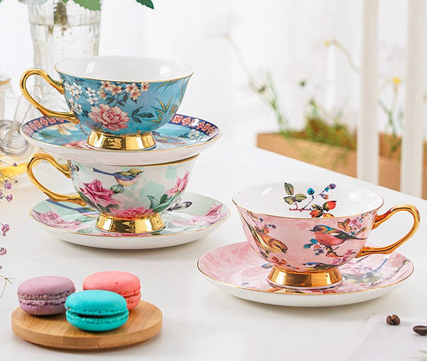 Unique Traditional Afternoon Tea Cup and Saucer in Gift Box, Royal Porcelain Tea Cup Saucer Set, Elegant Flower Pattern Ceramic Coffee Cups, Beautiful British Tea Cups-artworkcanvas