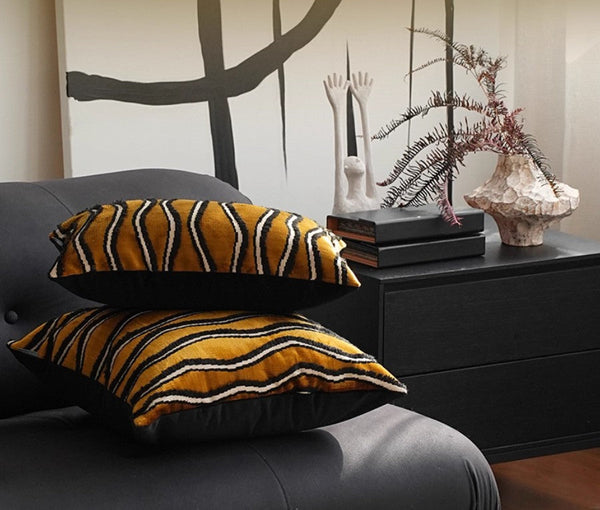 Golden Contemporary Pillows, Abstract Decorative Throw Pillows, Square Modern Throw Pillows for Couch, Large Simple Throw Pillow for Interior Design-artworkcanvas