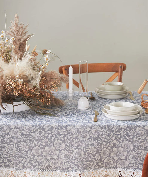 Farmhouse Table Cloth, Wedding Tablecloth, Dining Room Flower Pattern Table Cloths, Square Tablecloth for Round Table, Cotton Rectangular Table Covers for Kitchen-artworkcanvas