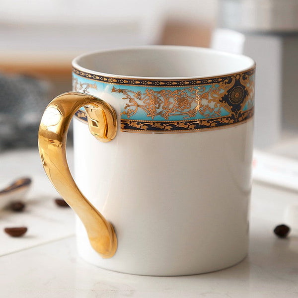 Elegant Ceramic Coffee Mug, Beautiful British Tea Cups, Large Royal Porcelain Mug, Large Capacity Ceramic Mugs for Office-artworkcanvas