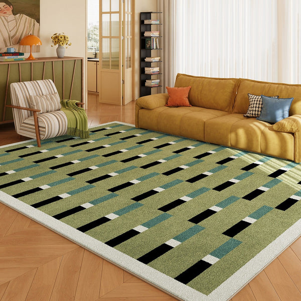 Mid Century Modern Rugs, Green Geometric Contemporary Rugs, Modern Living Room Rug Ideas, Colorful Area Rugs for Dining Room-artworkcanvas
