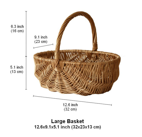 Natural Fruit Basket, Kitchen Storage Baskets, Natural Hand-woven Wicker Storage Basket, Large Picnic Food Basket with Handle, Lovely Willow Weaving Baskets for Vegetable-artworkcanvas