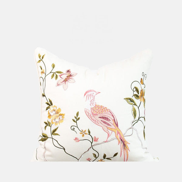 Decorative Pillows for Bed, Living Room Decorative Pillows, Modern Decorative Cushions, Decorative Pillow Arrangement Ideas for Interior Design, Embroidered Floral Bird Pattern Pillow Covers-artworkcanvas