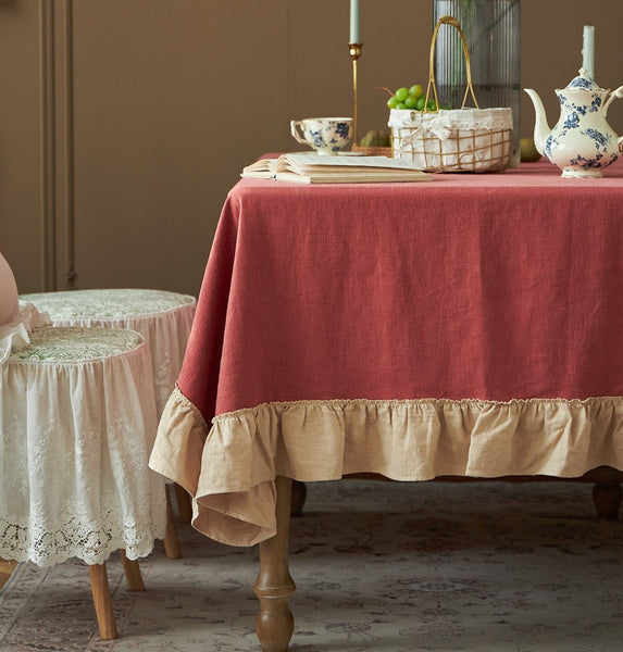 Square Tablecloth for Round Table, Red Modern Table Cloth, Ramie Tablecloth for Home Decoration, Extra Large Rectangle Tablecloth for Dining Room Table-artworkcanvas