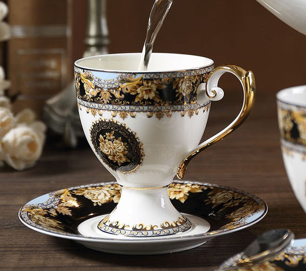 Royal Porcelain Tea Cup Saucer Set, 8 oz Tea Cup and Saucer in Gift Box as Birthday Gift, Elegant Ceramic Coffee Cups, Beautiful British Tea Cups-artworkcanvas