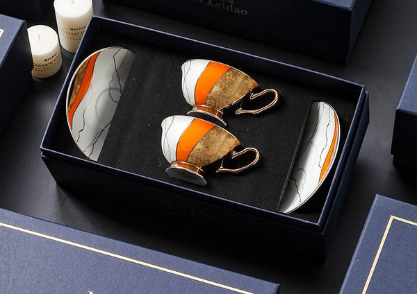 Elegant Royal Ceramic Coffee Cups, 6.8 oz Tea Cup and Saucer in Gift Box as Birthday Gift, Beautiful British Tea Cups, Creative Porcelain Tea Cup Set-artworkcanvas