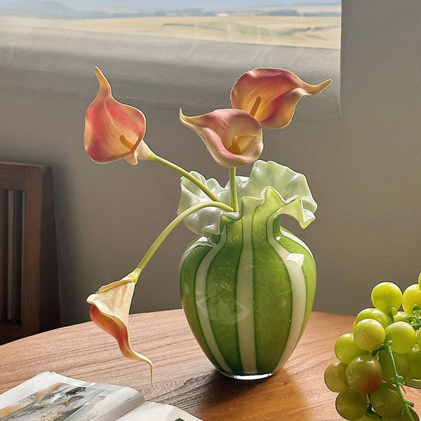 Creative Modern Vase for Flowers, Handmade Flower Vases on Table, Modern Contemporary Vases, Green Glass Flower Vases, Green Bud Vases-artworkcanvas